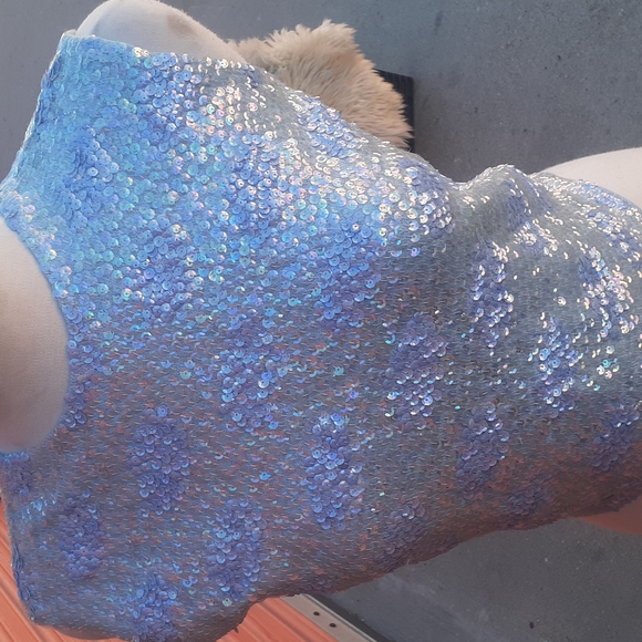 VTG 60s Hand Beaded Blue Sequin Wool Party Evening blouse sleeveless Top S M - Picture 3 of 14